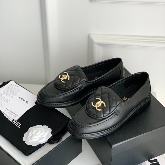 Chanel Black Loafers with Gold Emblem - Picture 7 of 9
